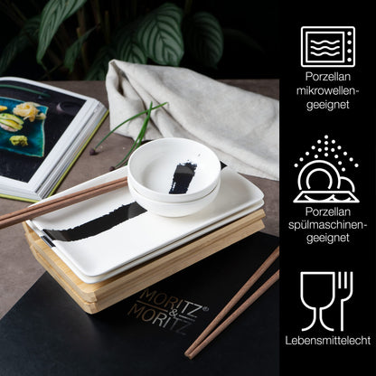 Moritz & Moritz 8-piece sushi tableware set for 2 people - sushi serving set with 2 sushi plates, dip bowls, and chopsticks.