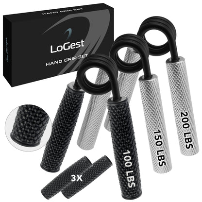 Longest Metal Handle Set, 45.4kg, 90.7kg, 3-pack, non-slip, sturdy grip strengthener with gift box, great wrist and forearm trainer, hand gripper, strength trainer.