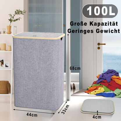 Laundry basket with lid 100L, large slim laundry collector with removable laundry bag Laundry baskets laundry cabinet laundry chest laundry bin for dirty laundry Gray