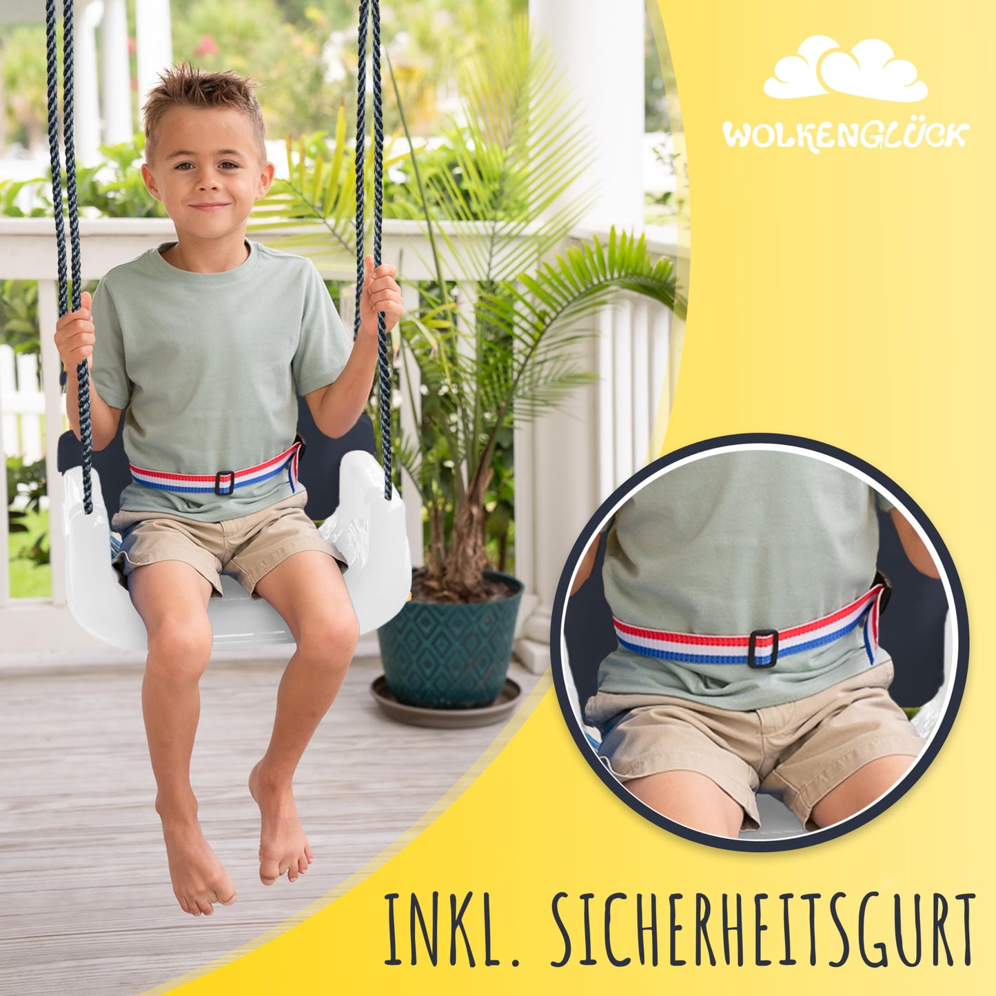 CLOUD HAPPY® Baby Swing 3 in 1 [6 months to 6+ years] - Adjustable kids swing for outdoor & indoor - High-quality swing with backrest & safety belt included (Gray)
