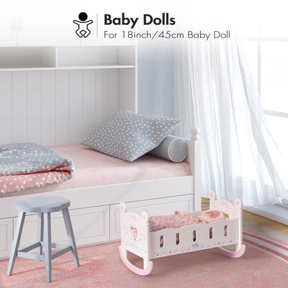 ROBUD wooden doll bed for 45cm dolls, doll cradle with pillow and blanket, suitable for children aged 3 years and up.