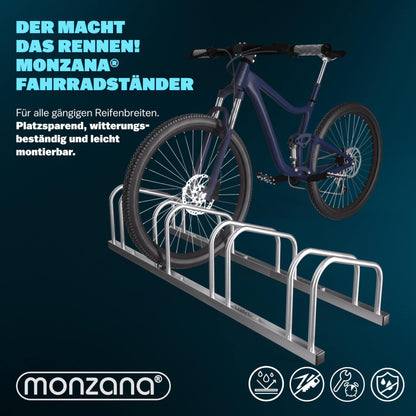 MONZANA® Bike Stand for 4 bikes 37cm wheel distance 30-65mm tire width stainless steel self-locking screws floor or wall mounting multiple stand bike holder bike stand