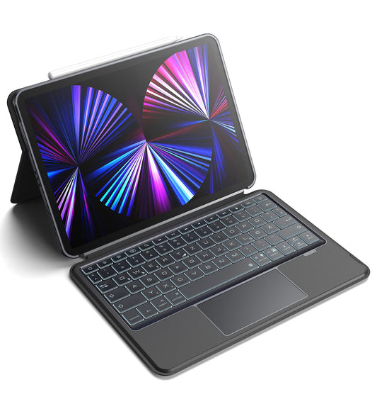 Dracool Keyboard Case for iPad Air 5/4 and iPad Pro 11 Keyboard with Touchpad Magnetic Detachable Illuminated Adjustable Stand Bluetooth Keyboard with Pencil Holder German QWERTZ, Grey