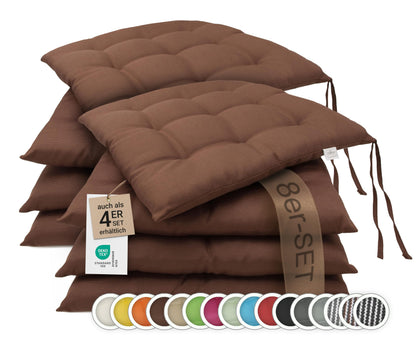 ZOLLNER 8-piece set seat cushions in 40x40cm - comfortable chair cushions with tie straps - washable up to 30°C - in brown - Oeko Tex® certified