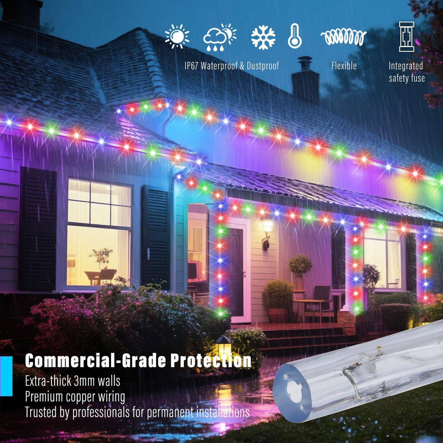 KISUFU 5M LED Strip Rope Lights, 220V LED Light Tube Outdoor, 240 LEDs/m Indoor Warm White LED Fairy Lights for Garden Decoration, Outdoor LED Lights Waterproof LED Tube