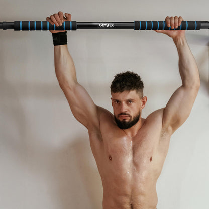 Gymtek pull-up bar for door frames, mountable without screws, non-slip pull-up bar with foam grip, training device for home gym, fitness equipment for home (63-100cm Blue)