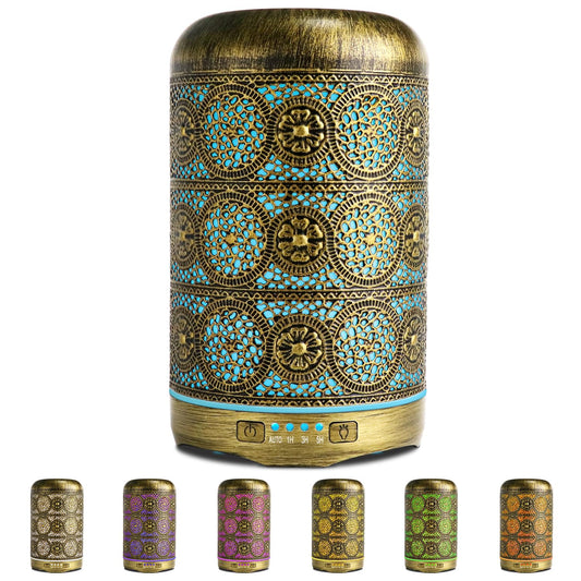 SALKING Aroma Diffuser, 260ml Metal Aromatherapy Diffuser for Essential Oils, Electric Humidifier Diffuser Lamp, 7 Color Light Vintage Diffuser for Home Office or Yoga MULTIPACK