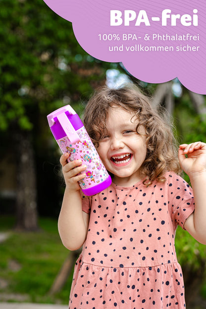 Jarlson® Kids Water Bottle - Stainless Steel Thermo Bottle - BPA free - Leak-proof - Kids Bottle with Chug Lid - Bottle for School, Kindergarten - 350ml (Princess, 350 ml)
