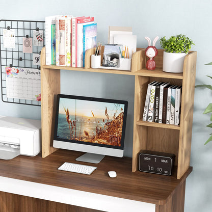 COSTWAY Desk Shelf, Table Shelf with 4 shelves and open compartment, storage system, multipurpose desk organizer, 94 x 25 x 74 cm (Natural)