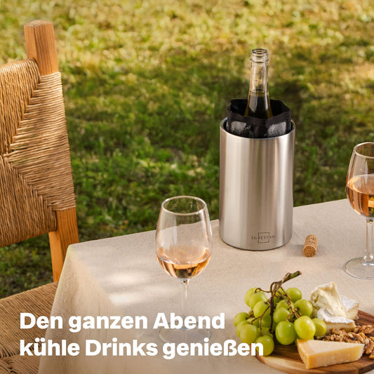 SILBERTHAL Wine Cooler Stainless Steel Double-walled with 2 Cooling Elements - Active Cooling with Cooling Sleeves - Ideal for White Wine and Rosé