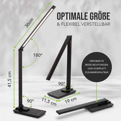 SMARTIVE | Design desk lamp with wireless charging function - LED office lamp with 10W wireless charging - eye-friendly dimmable light and cable-free charging | black desk lamp + USB output