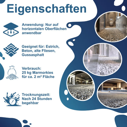 Stone carpet natural stone carpet kit - 55 lbs marble chips & 3.3 lbs 2K epoxy resin binder - for indoor areas on screed, concrete & tiles - Botticino 4-8mm granulation