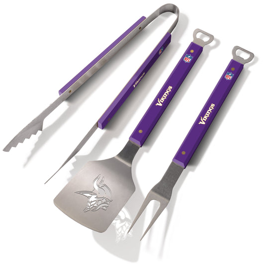 Sportula Products 9026792 Baltimore Ravens Spirit Series 3-Piece Grill Tool Set, silver. Minnesota Vikings silver.