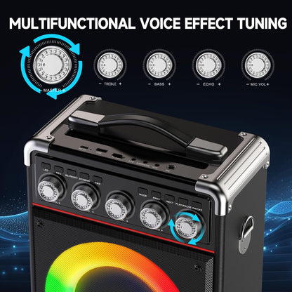 JYX Karaoke Machine with 2 wireless microphones, Portable karaoke system speaker with RGB light for house party. Supports TWS.