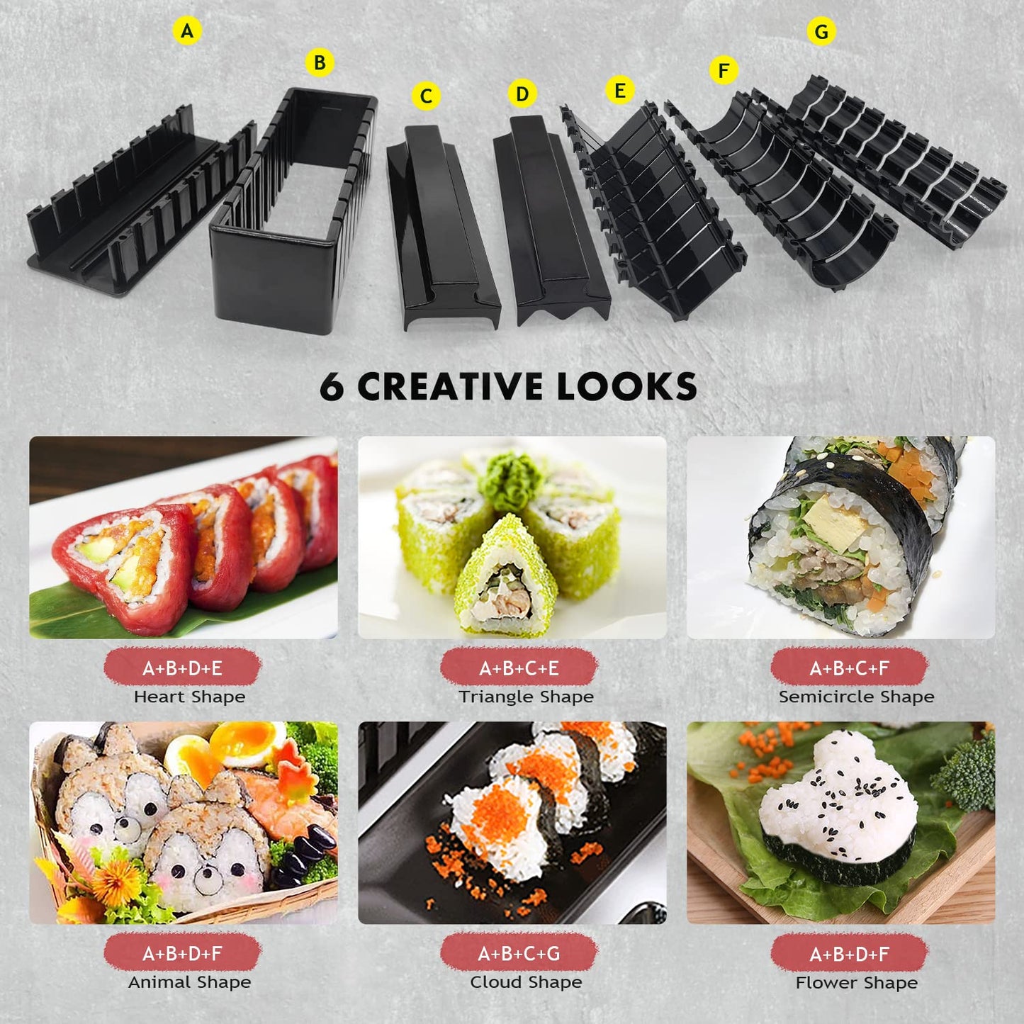 MLRYH Sushi Making Kit Sushi Maker Set for Beginners Plastic Premium Set Sushi Tool Set Sushi Rice Roll Mold Forms DIY Sushi Prefect Home Sushi Tool (21 Pieces)