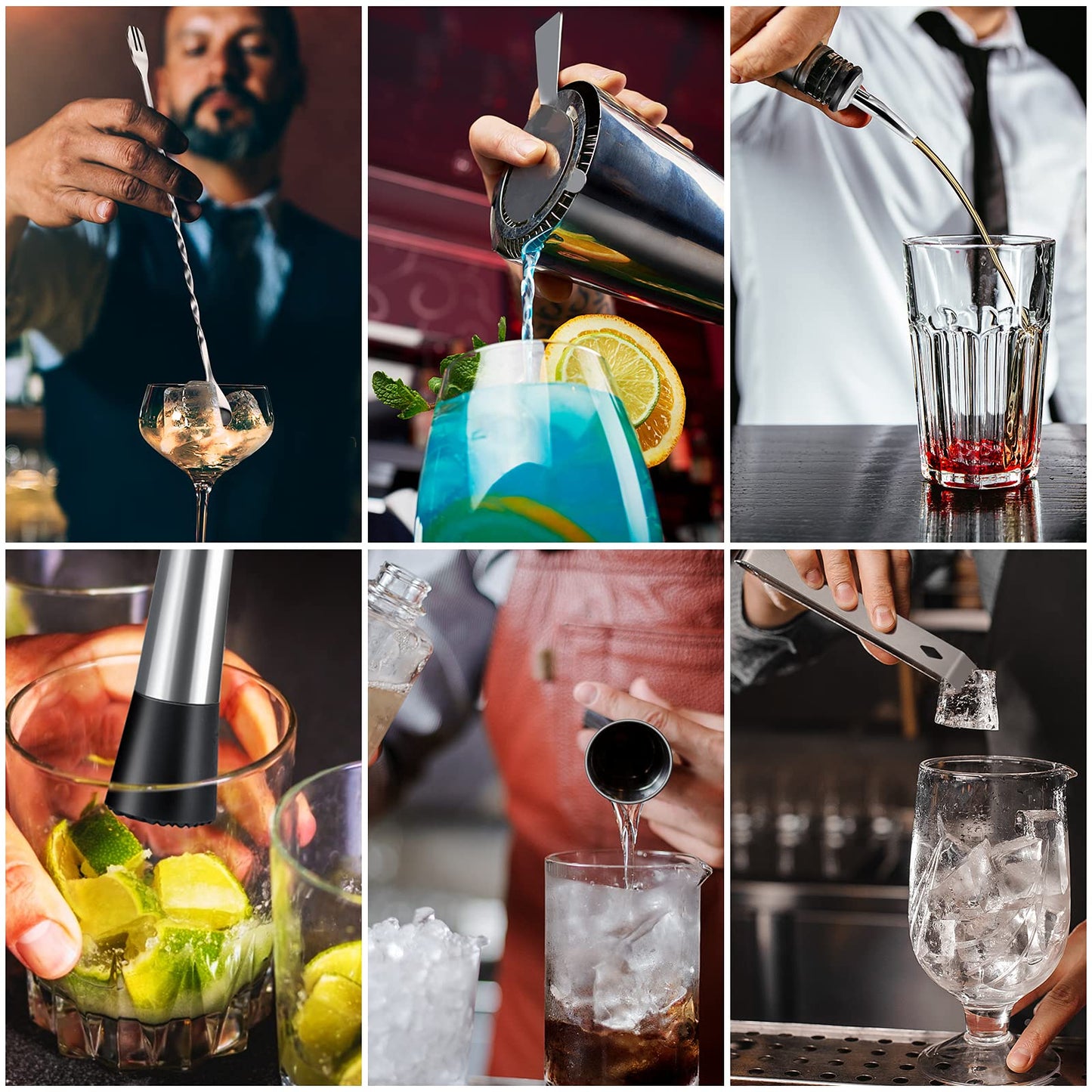 Cocktail Shaker Set | 304 Stainless Steel Cocktail Mixing Set | 750ml Cocktail Mixer 8 Piece Bartender Gift Set with Cocktail Accessories - Measuring Cup and Bar Spoon Ideal for Home & Bar