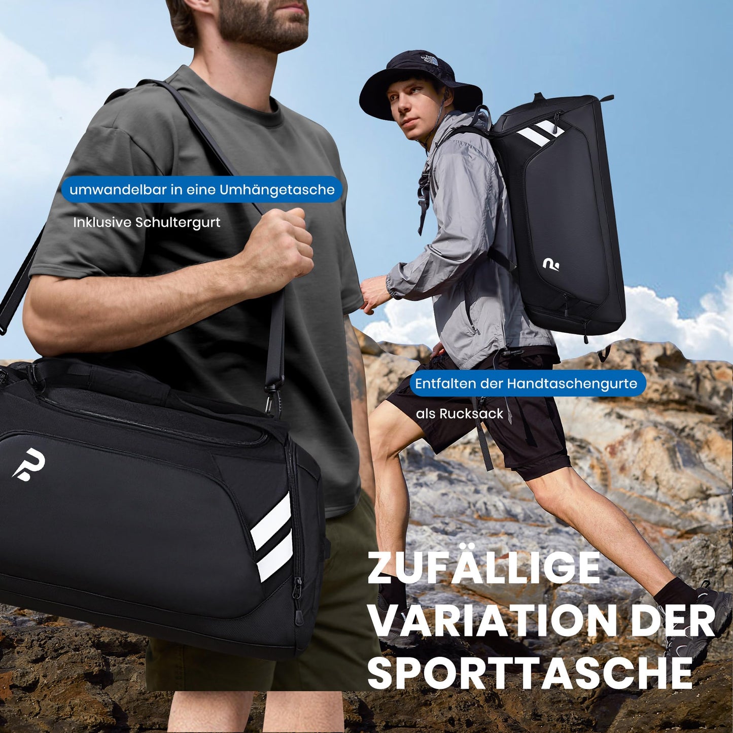 Sports bag for women and men, 58L travel duffel bag with shoe compartment and wet pocket, training bag men sauna bag fitness bag gym bag for fitness, swimming, sports, travel.