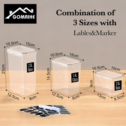 GoMaihe 24 Piece Set Storage Jars with Lid Airtight: Containers with Labels & Marker | Kitchen Storage Box for Cereal, Flour, Cornflakes, and Sugar | BPA-FREE | Dishwasher Safe