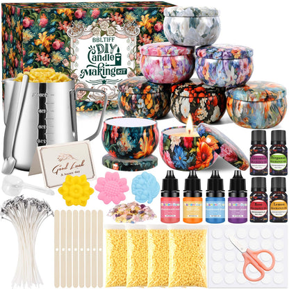 DIY Candle Making Kit, Candle Making Set, Includes 480g Soy Wax, 8 Candle Jars, 4 Color Dyes, and 4 Scents, Candle Making Kit for Adult Beginners