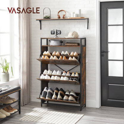 VASAGLE Shoe Cabinet, Slim Shoe Rack, Shoe Cupboard with 3 Flaps, for 15-24 Pairs of Shoes, Space-saving, Dustproof, 30 x 80 x 130 cm, for Hallway, vintage brown-black LBS802B01
