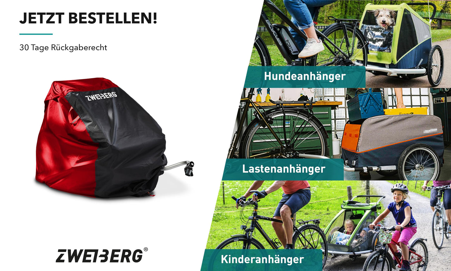 ZWEIBERG® Folding cover for bike trailers. Universal, sturdy, and waterproof cover. Protects against rain and UV rays. EasyRemoval feature.