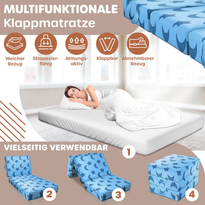 KESSER folding mattress 75 x 200 x 15 cm guest mattress 3-fold foldable as a seat stool foam mattress 25kg/m³ extra thick 15cm breathable washable Removable cover incl. Camping carrying bag