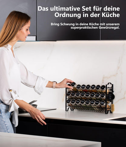 Deco Home® Standing & Wall Spice Rack [WITH SPICE CANS & LABELS] - Spices Organizer - Spice Rack - Spice Stand - Hanging Spice Rack System - Spice Storage - Spice Jars with Shelf
