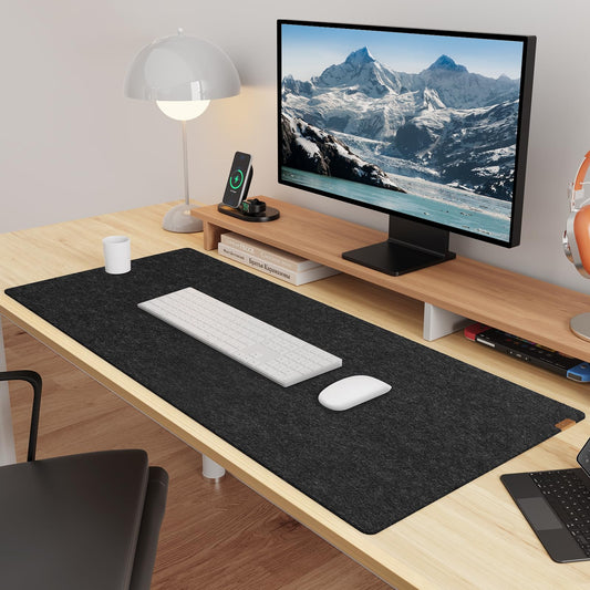 YSAGi Desk Pad Felt, 100x40cm Non-Slip Desk Mat, Large Mouse Pad Keyboard Mat Desk Accessory for Office & Home Office, Black