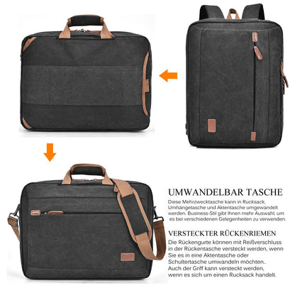 CoolBELL 17.3 inch Convertible Laptop Bag/Rucksack Messenger Bag Canvas Shoulder Bag Business Backpack Work Briefcase Multi-purpose Office Bag Notebook Bag for Laptop/Macbook/Men (Black)