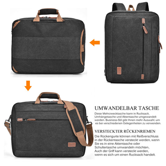 CoolBELL 17.3 inch Convertible Laptop Bag/Rucksack Messenger Bag Canvas Shoulder Bag Business Backpack Work Briefcase Multi-purpose Office Bag Notebook Bag for Laptop/Macbook/Men (Black)