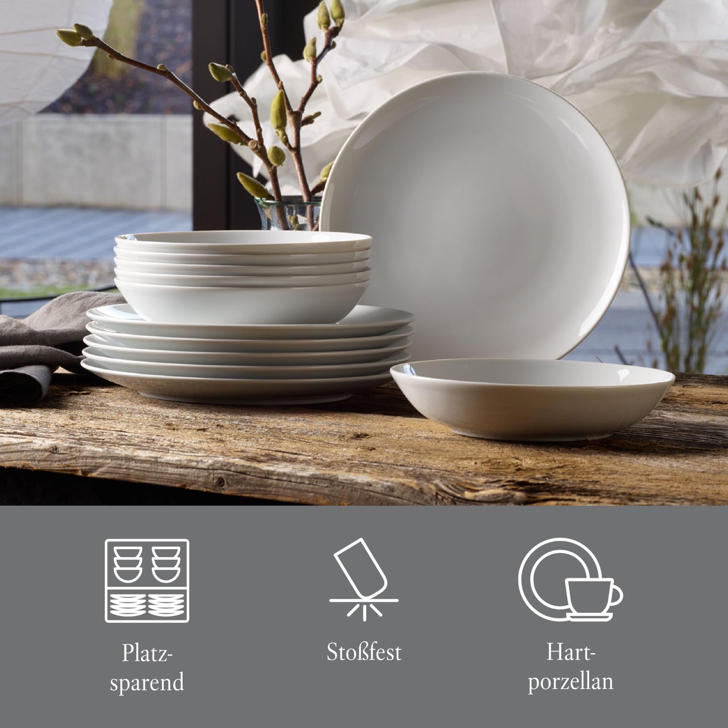 Vivo - Villeroy & Boch Group - New Fresh Basic Plate Set White 12 Pieces for 6 People, Dishwasher Safe, Microwave Safe, Dinnerware, Tableware, Soup Plates, Dinner Plates, Side Plates, Porcelain