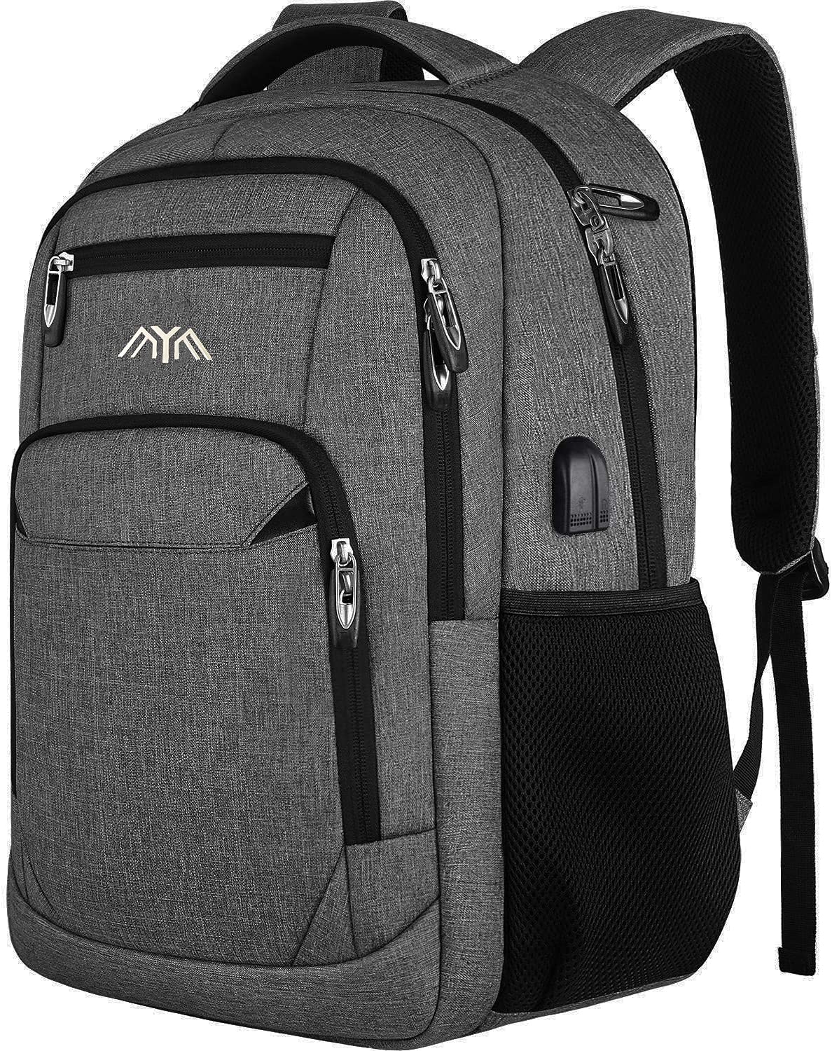 YAMTION backpack for men and women, school backpack for 17.3 inch laptop, waterproof business daypacks for boys and teenagers with USB charging port.