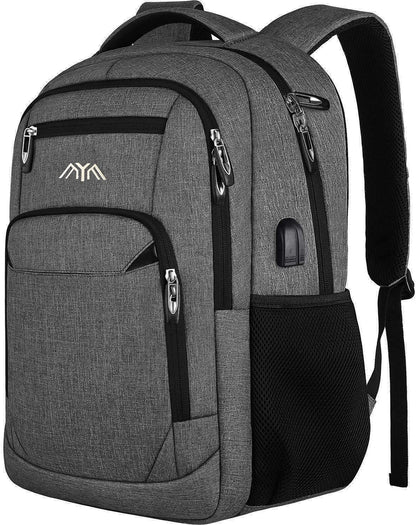 YAMTION backpack for men and women, school backpack for 17.3 inch laptop, waterproof business daypacks for boys and teenagers with USB charging port.