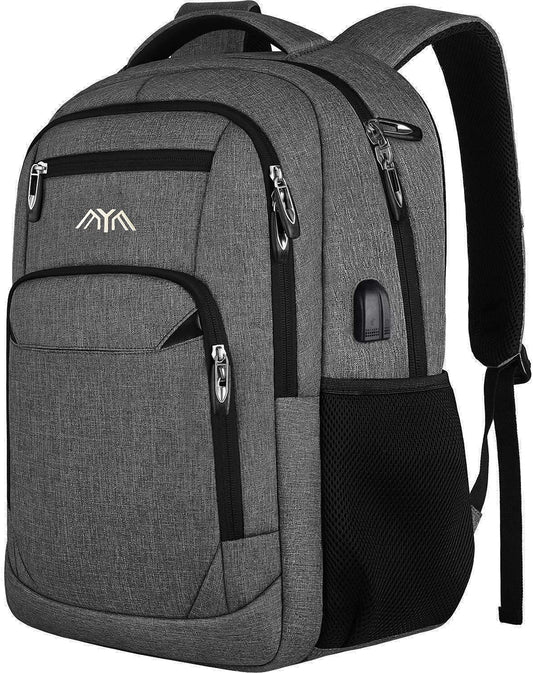 YAMTION backpack for men and women, school backpack for 17.3 inch laptop, waterproof business daypacks for boys and teenagers with USB charging port.