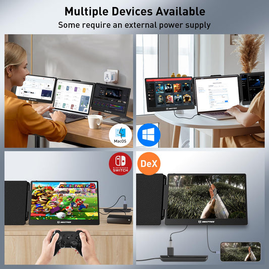 Maxfree S2 Portable Monitor for Laptop, 14" FHD 1080P IPS Laptop Monitor Extension, HDMI/Type-C Plug and Play, Laptop Screen Extension for 13-16.5" Laptops