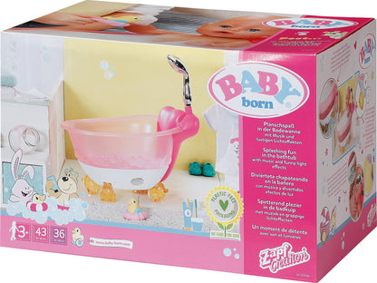 BABY born 831908 Bath Bathtub with light and sound effects, real water, and rubber duck, doll accessory for dolls up to 43 cm, Colorful