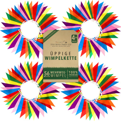 Premium Reusable Outdoor Weatherproof Bunting - Waterproof Fabric Garlands Outdoor Banner Party Decoration - Rainbow Bunting Birthday, Garden Party, Summer Party Decor (56m, 168 Large Flags)