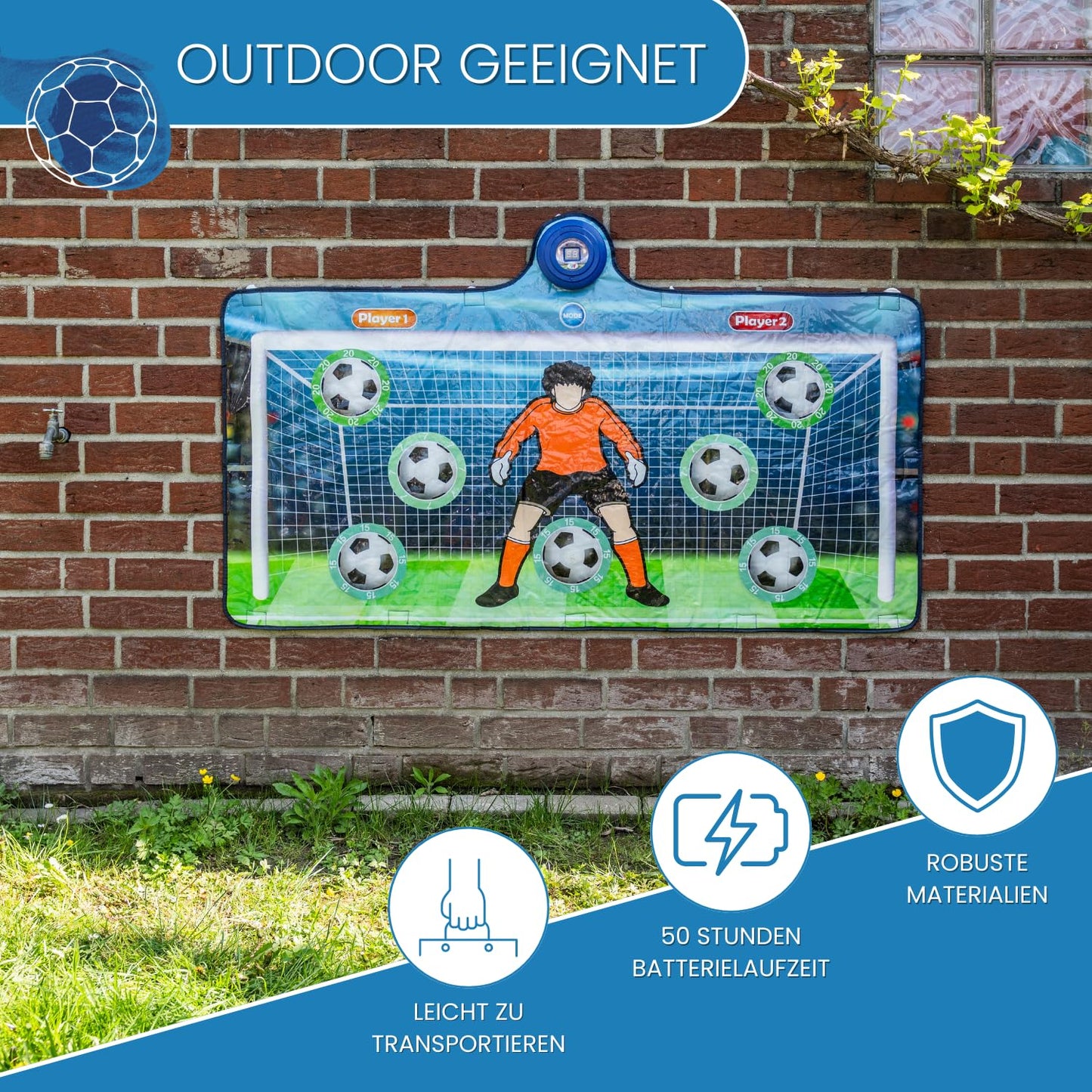 ARZOM - Electro Keeper - Electronic Goal Wall & Soccer Mat with 2 Player Score Counter - Soccer game for indoor & garden - Soccer goal gift for boys & kids - Includes ball & pump