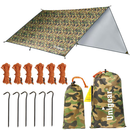 Unigear Tarp Rain Fly, waterproof tent tarp, lightweight, foldable, ideal for camping and protection against rain, snow, and sun.