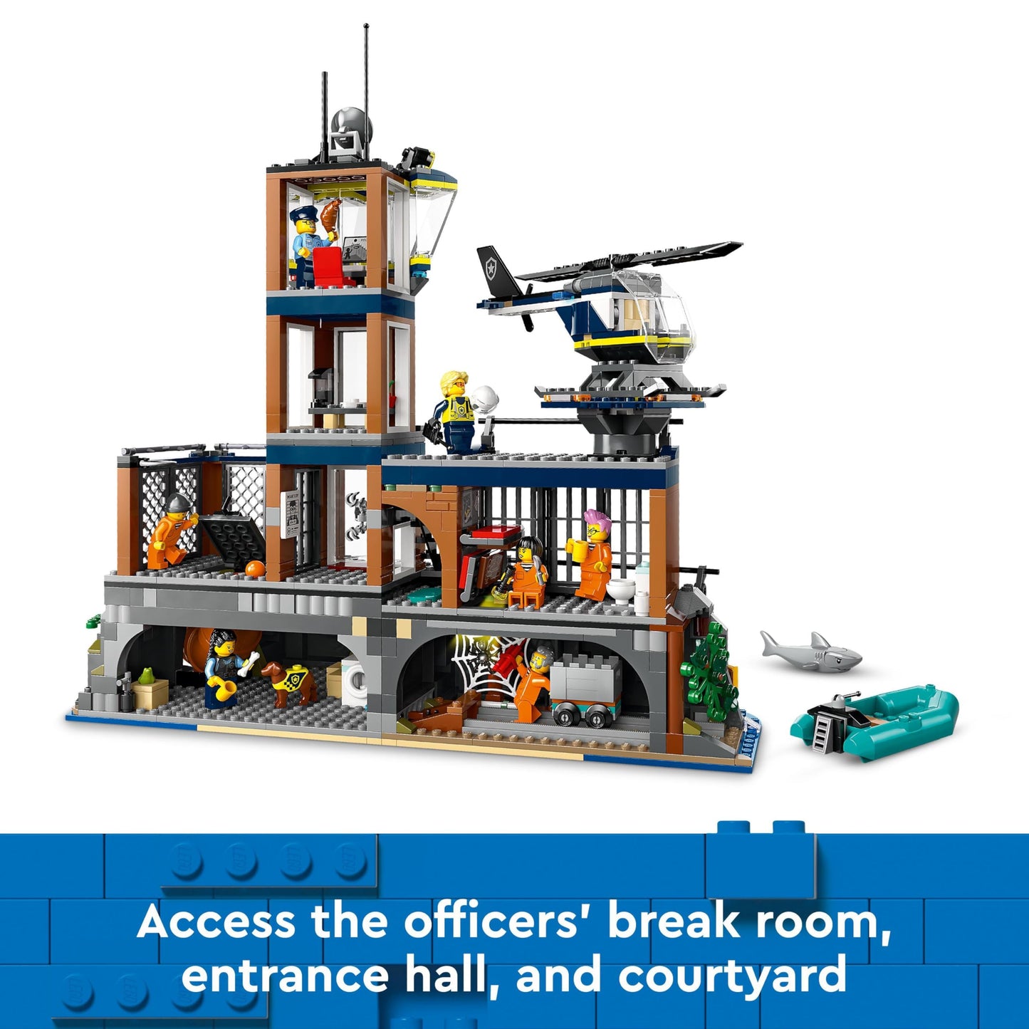 LEGO City Police Station on the Prison Island, police toy with helicopter & City Police Station with police car, garbage truck and helicopter.