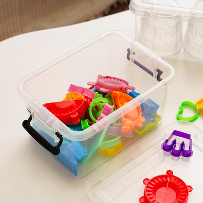 Citylife 6-piece set of 4L storage boxes with lids, small and stackable. Transparent with handle clips for small items. Elastic and durable plastic boxes for crafting supplies, measuring 21.5 x 11 x 15.2 cm.