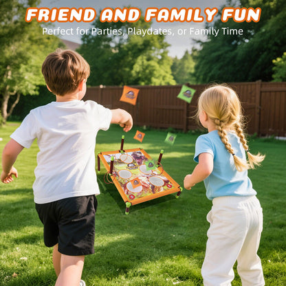 Cornhole game set with 6 bean bags and 3 balls, bean bag toss outdoor garden toy, portable 5-hole cornhole board toy for family kids outdoor activities (dinosaur).