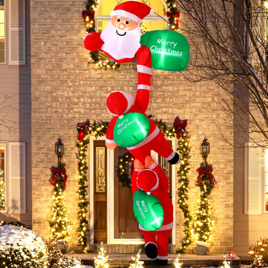 Wikay 8.2FT Inflatable Santa Claus Decoration with Gift Bag, Large Inflatable Christmas Decoration with LED Lights Hanging Santa Ornament Inflatable Christmas Figure Yard Decoration
