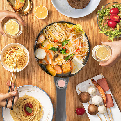 Audecook Electric Hot Pot with Steamer, 1.5 L/20cm Electric Frying Pan Hotpot Pot Non-Stick Mini Electric Skillet, Multicooker for Dorm Ramen, Steak (C (pink/1.5l with steamer))