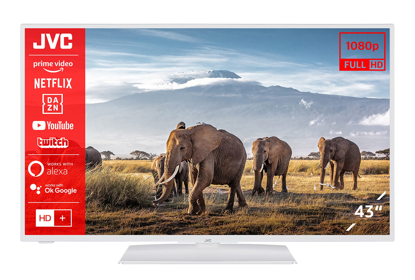 JVC LT-43VF5155W 43-inch TV/Smart TV (Full HD, HDR, Triple Tuner, Bluetooth) - Includes 6 months of HD+ [2023], White