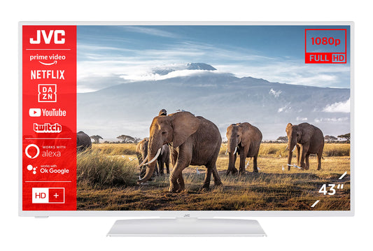 JVC LT-43VF5155W 43-inch TV/Smart TV (Full HD, HDR, Triple Tuner, Bluetooth) - Includes 6 months of HD+ [2023], White