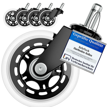 XeloTech Hard Floor Casters for Office Chair, 5 Pack, 11mm x 22mm, Extremely Quiet Replacement Wheels - No More Chair Mat - No Scratches on Floor with These Premium Casters