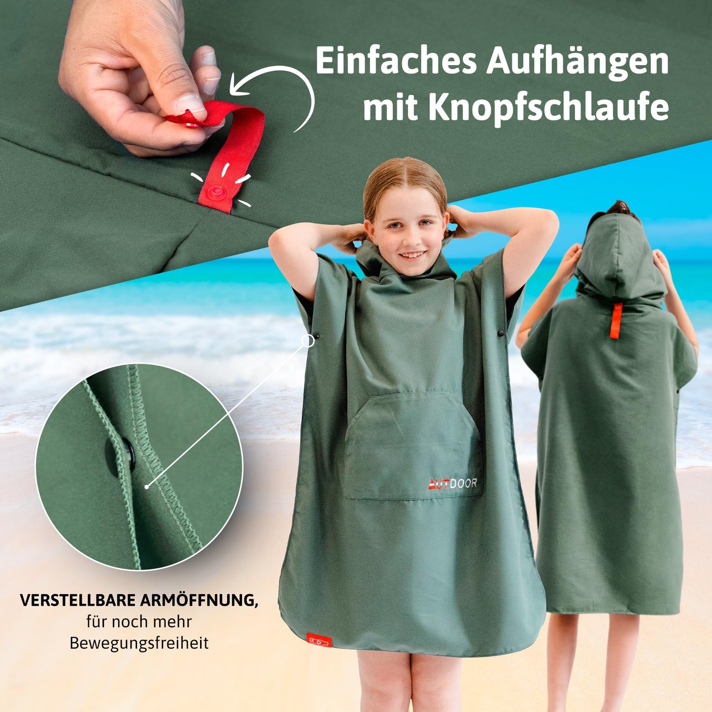 AUTDOOR® Microfiber Changing Towel for Women & Men - sustainable, made from 100% recycled PET bottles - perfect for changing at the beach or for water sports - quick-drying & compact (Green, Kids)