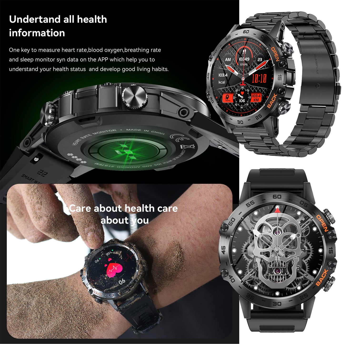 Men's smartwatch with phone function 1.39" full touchscreen watch fitness tracker 123 sports modes activity tracker 5ATM waterproof wristwatch with sleep monitor pedometer for Android iOS (Black)