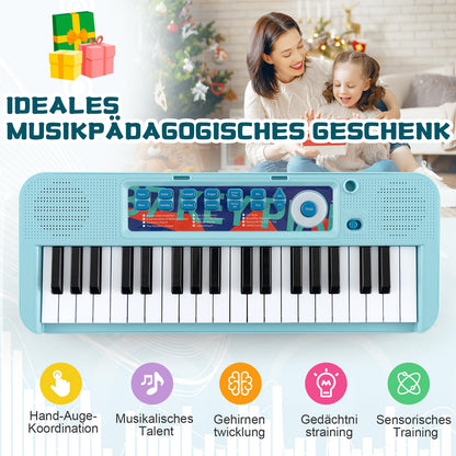 DREAMADE Kids Keyboard, 37 Keys Electronic Piano with Music Stand & Microphone & Stool, Piano Toy for Children aged 3+, Supports up to 50kg (Blue)